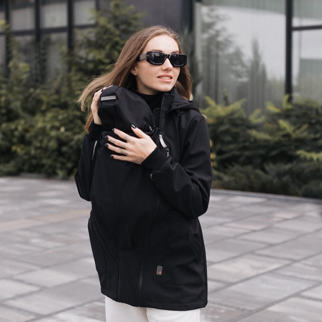 Слінгокуртка, куртка для вагітних Softshell 4 в 1 Чорна